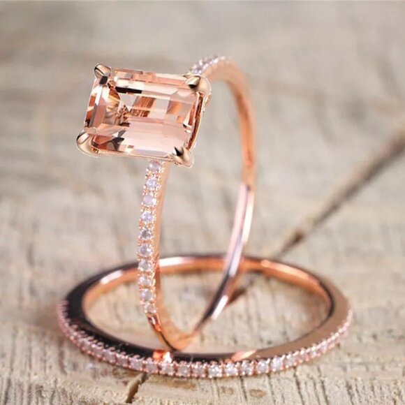 Jewelry - New Womens Morganite & Diamond Cubic Zirconia Rose Gold Ring